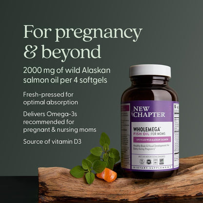 New Chapter Wholemega for Mum Fish Oil Supplement, Tiny Capsules, 2000mg per Serving, Prenatal DHA with Omega-3 + Vitamin D3 for Prenatal & Postnatal Support, 500mg Each - 90 Count