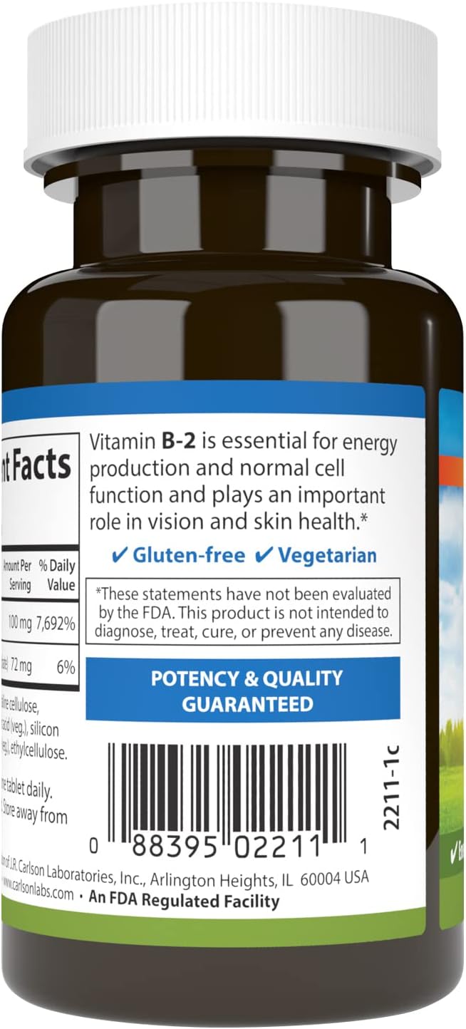 Carlson B-2 100 mg Riboflavin - 100 Vegetarian Tablets - görsel 3