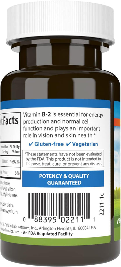 Carlson B-2 100 mg Riboflavin - 100 Vegetarian Tablets