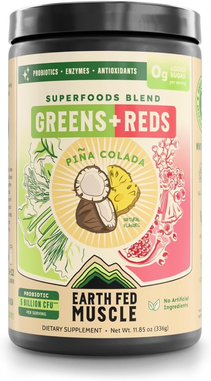Earth Fed Muscle Greens and Reds Superfoods Blend, Piña Colada - görsel 1