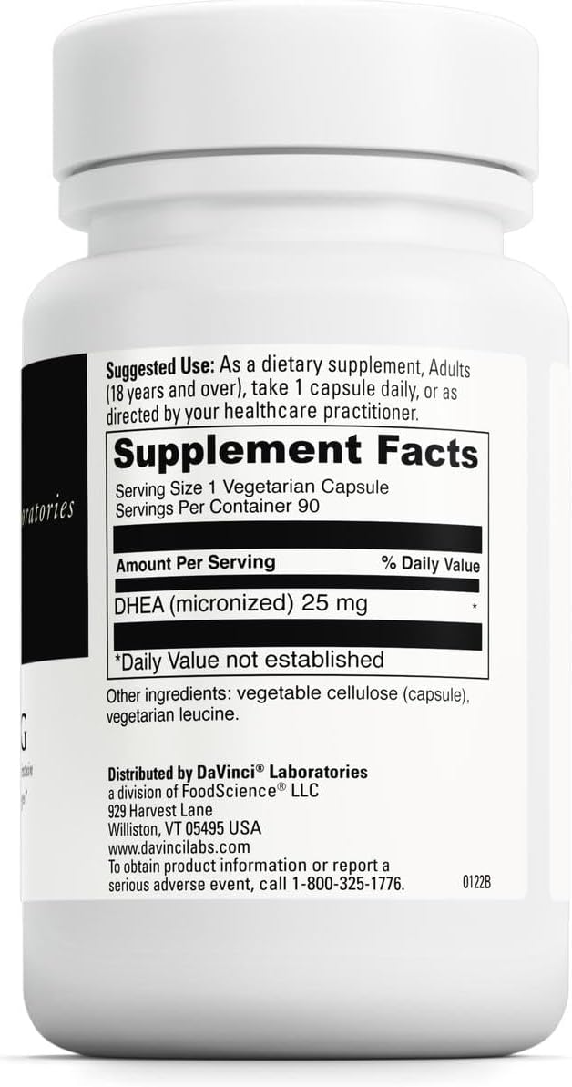 DAVINCI Labs Micronised DHEA 25 mg – Food Supplement – 90 Vegetarian Capsules - görsel 2