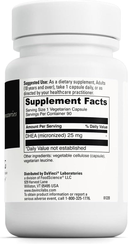 DAVINCI Labs Micronised DHEA 25 mg – Food Supplement – 90 Vegetarian Capsules