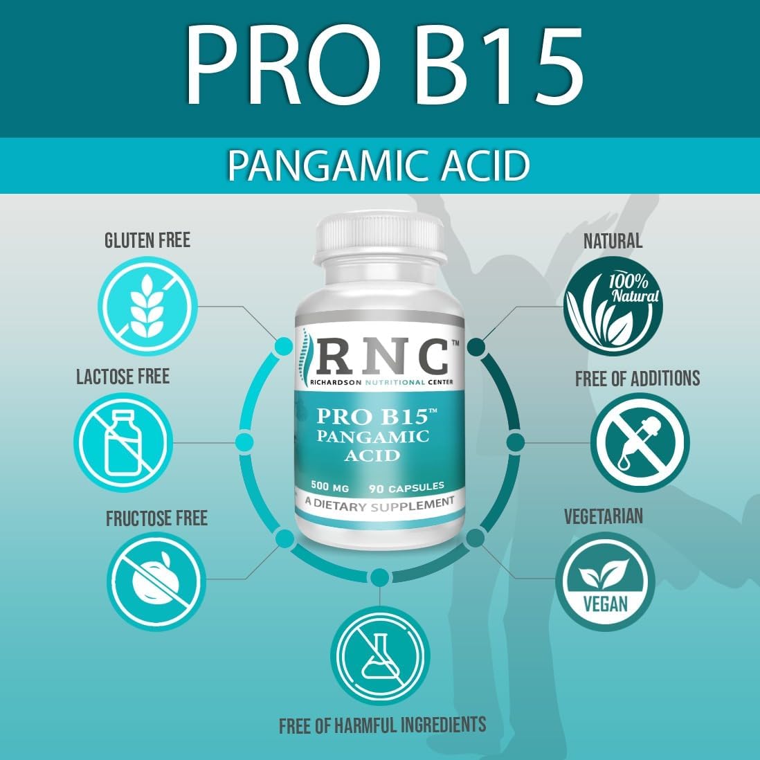 Richardson Nutritional Centre B15 Complete Extra Strength, Pangamic Acid, with TMG, DMG 500mg 90 Capsules - Supports Healthy Oxygen & Energy Levels - görsel 3