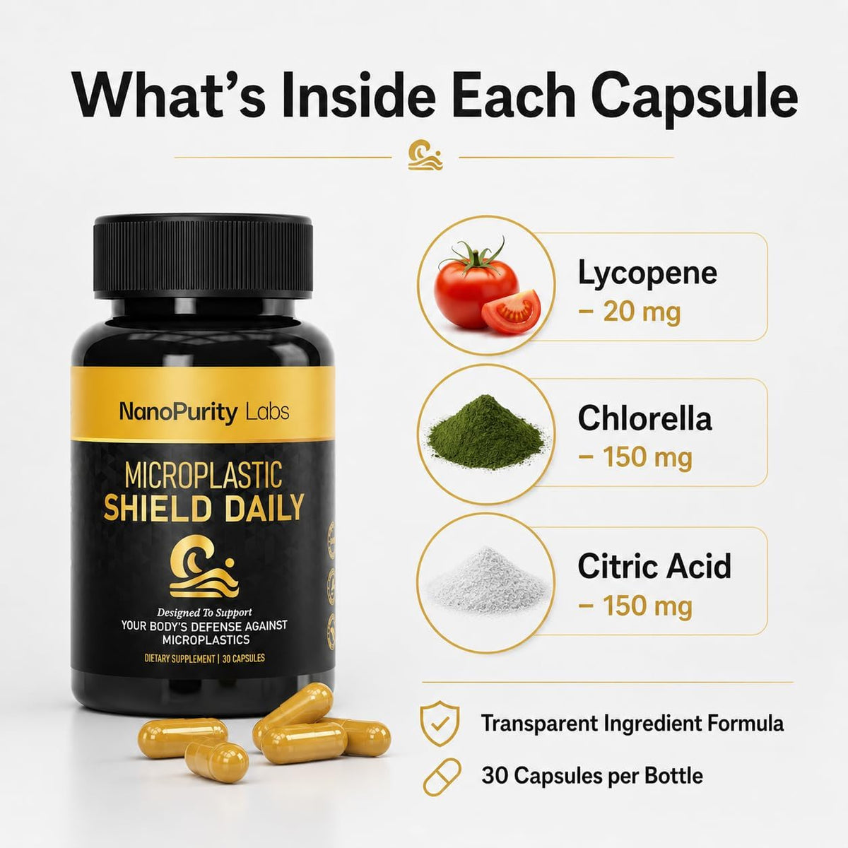 Microplastic Shield Daily - Daily Wellness Support with Chlorella, Lycopene & Citric Acid - Vegan, Non-GMO - 30 Capsules - görsel 3
