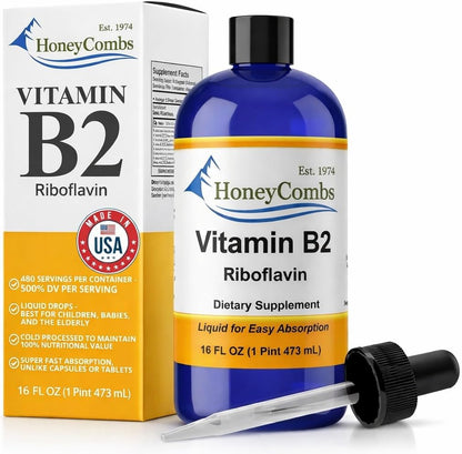 HoneyCombs Vitamin B2 Liquid Drops – High Potency Riboflavin Supplement – Alcohol Free, Vegan – 30 ml
