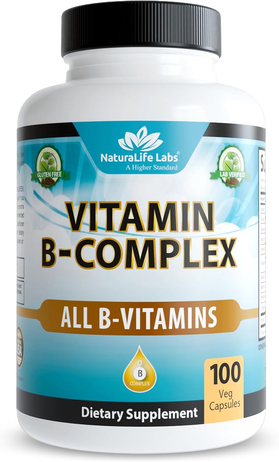 NaturaLife Labs Vitamin B Complex – Active B Vitamins (B2, B6, B9, B12) plus Vitamin C – 100 Capsules - görsel 1