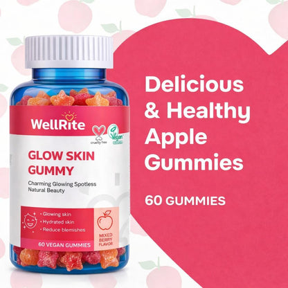 Wellrite Glow Skin Gummy Vitamins – Apple Flavoured – 60 Gummies
