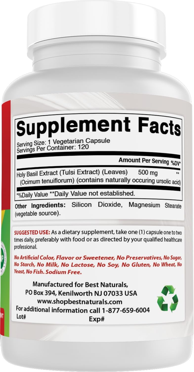 Best Naturals Holy Basil Stress Management 500 mg, 120 Veggie Capsules - görsel 6