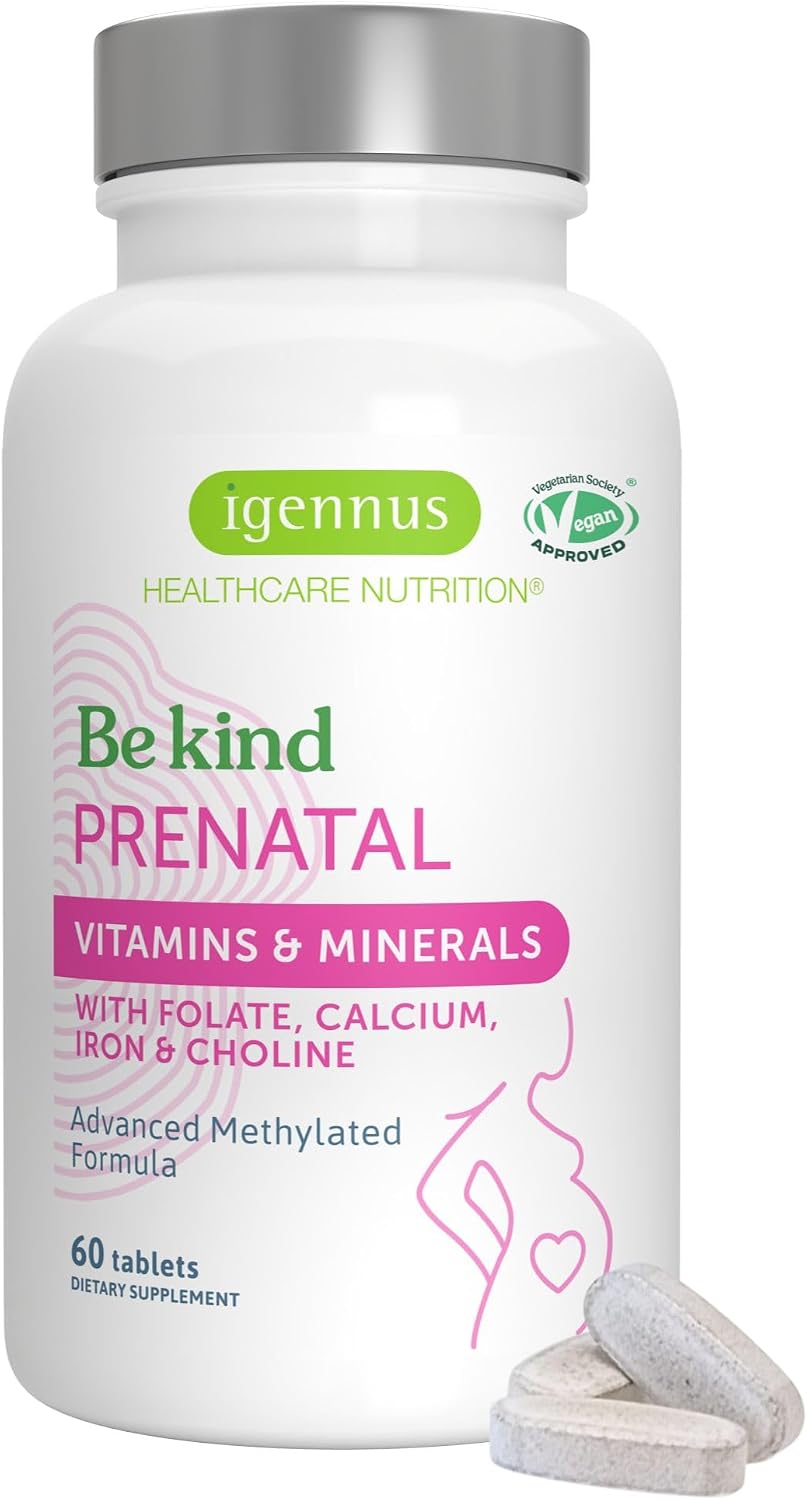 Igennus Methylated Prenatal Multivitamin for Women – Folate for MTHFR, High Absorption, Pure & Clean, Gentle Iron, Choline, Calcium & Magnesium, Vegan, Non-GMO, 60 Tablets - görsel 1