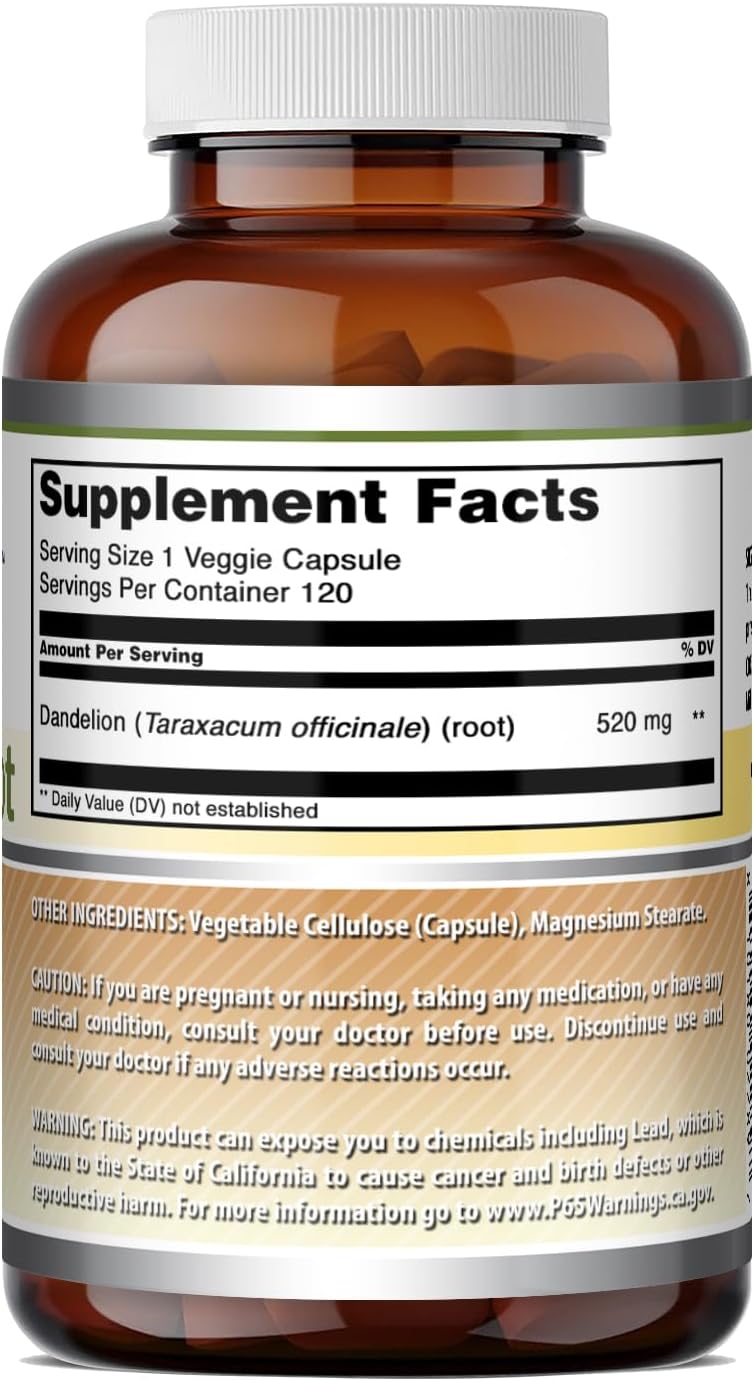 Amazing Formulae Dandelion Root Food Supplement – 520 mg per Capsule – 120 Vegan Capsules - görsel 5