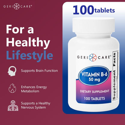 GeriCare Vitamin B-6 50mg, 100 Tablets – Brain and Nervous System Support