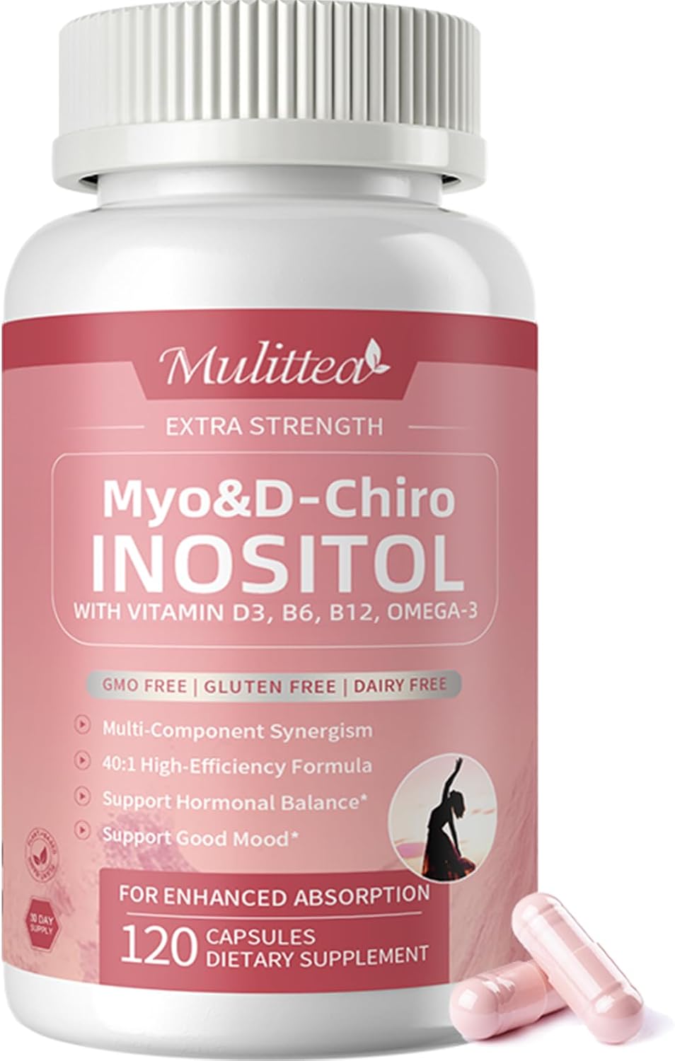Mulittea Myo-Inositol & D-Chiro Inositol Supplement - 14-in-1 Liposomal with Folic Acid, Omega-3 & Multivitamin for Women, – Image 1