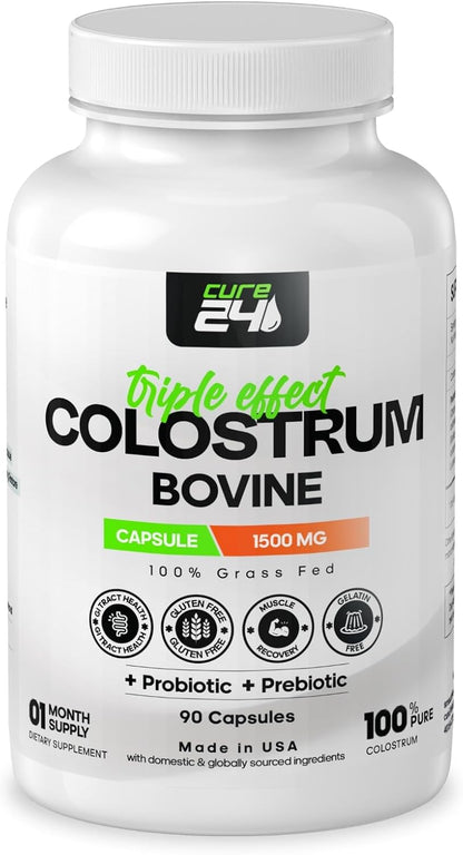 Cure24 Bovine Colostrum X3 Powder - Grass Fed, High IgG, Probiotic & Prebiotic, Unflavoured