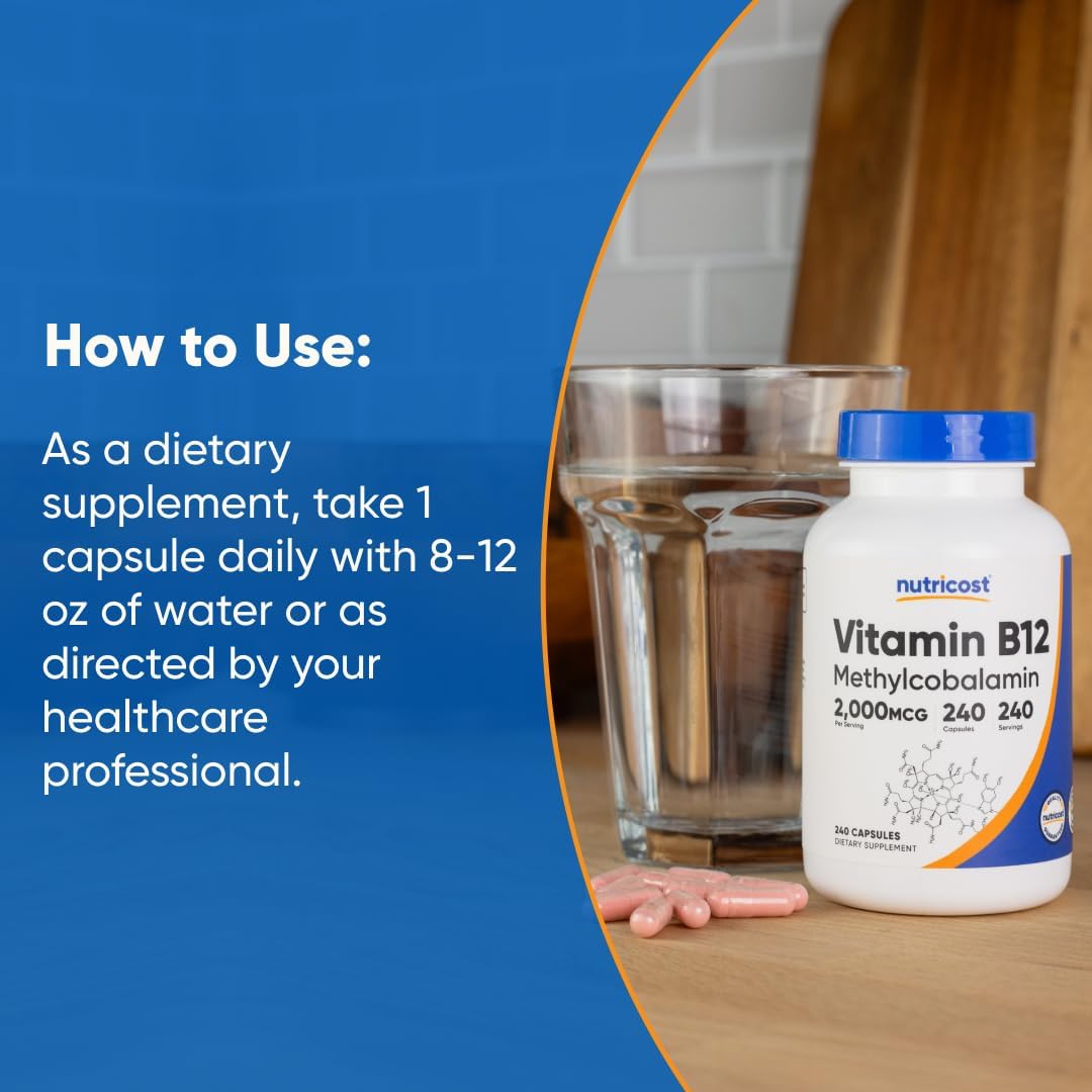Nutricost Vitamin B12 (Methylcobalamin) 2000mcg, 240 Capsules - görsel 7