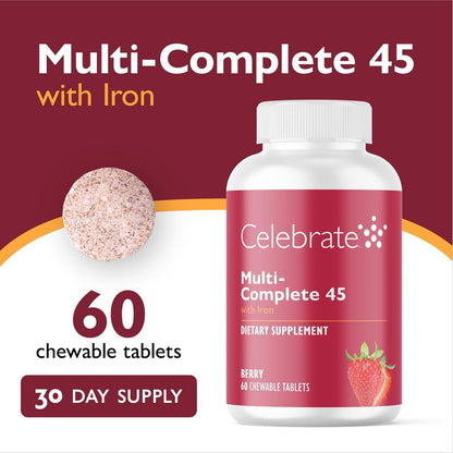 Celebrate Vitamins Multi-Complete Chewables with 45mg Iron – Berry (60 Tablets)