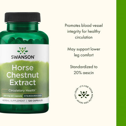 Swanson Horse Chestnut 22% Aescin (Standardised) 250 mg, 120 Capsules (2 Pack)