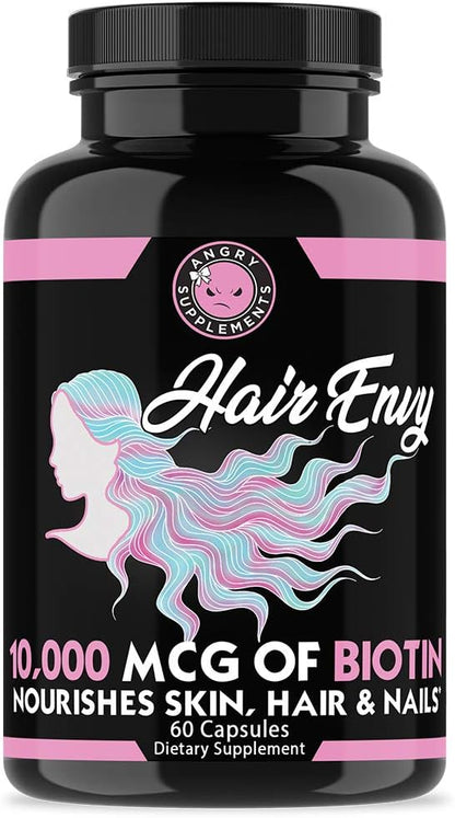 Angry Supplements Hair Envy – 10,000 mcg Biotin + Keratin Supplement (3 Bottles)