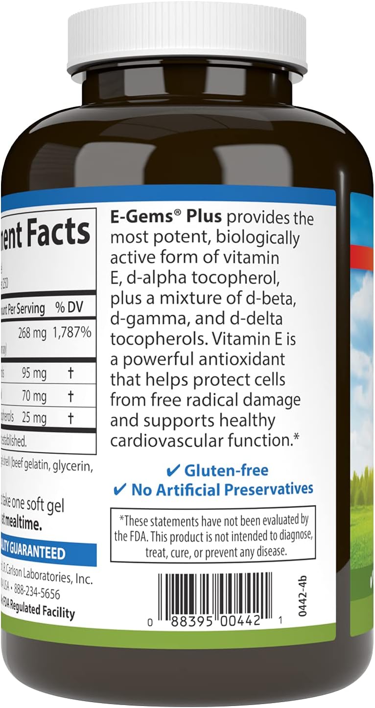 Carlson E-Gems Plus - Natural Vitamin E 400 IU, 250 Soft Gels - görsel 3