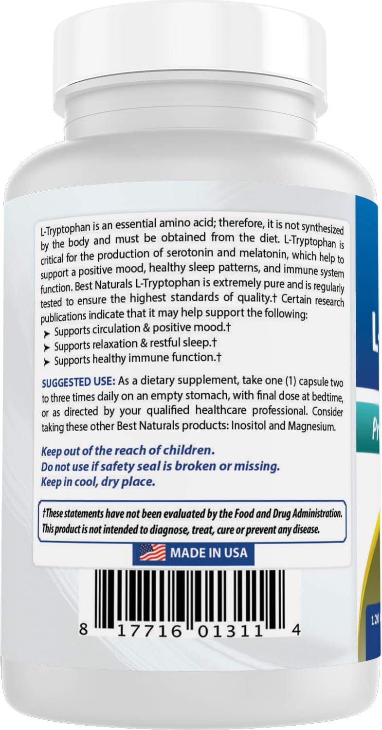 Best Naturals L-Tryptophan 500 mg – 120 Capsules (Pack of 3) - görsel 7