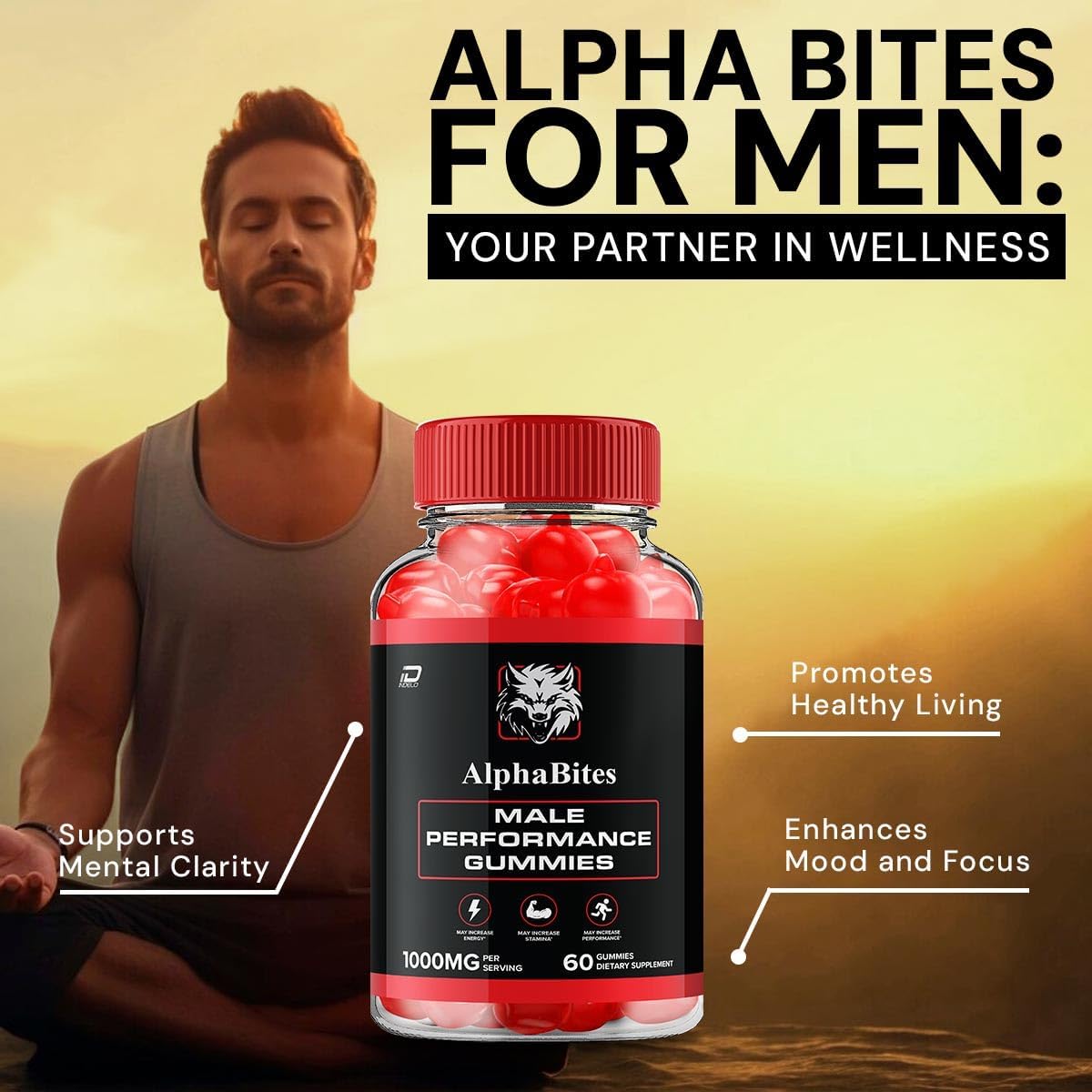 Alpha Bites for Men Gummies – Advanced Formula, 1000mg, 2-Pack (120 Gummies) - görsel 4