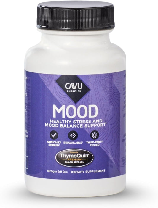 ThymoQuin Mood Support Supplement with Full-Spectrum, Cold Pressed Black Seed Oil with 3% Thymoquinone | Stress, Emotional Balance & Serotonin Support Brain Supplement for Men & Women, 60 Soft gel capsule Capsules