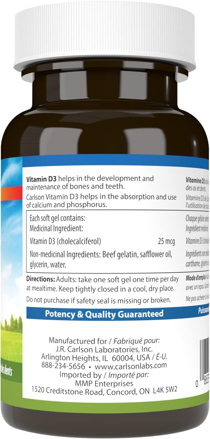 Carlson Vitamin D3 1000 IU, 100 Softgels - görsel 2