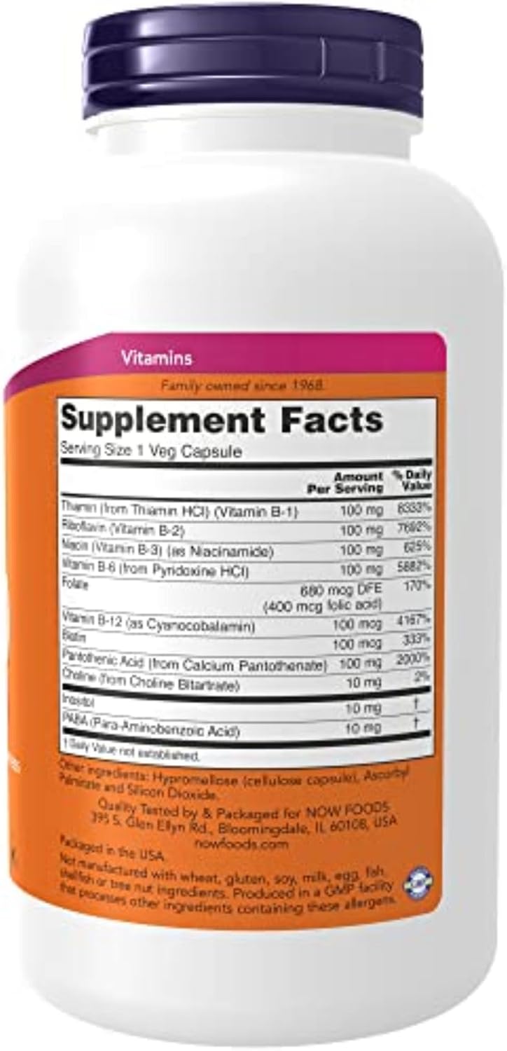 NOW Foods Vitamin B-100 - 250 Veg Capsules - görsel 2