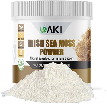 AKI Irish Sea Moss Powder – Rich in 92 Essential Minerals & Vitamins, Vegan, Non-GMO (170 g)