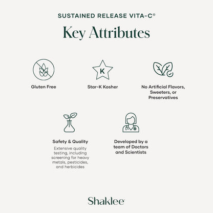 Shaklee Sustained Release Vita-C 500mg - High-Potency Vitamin C with Rose Hips and Bioflavonoids - 180 Tablets