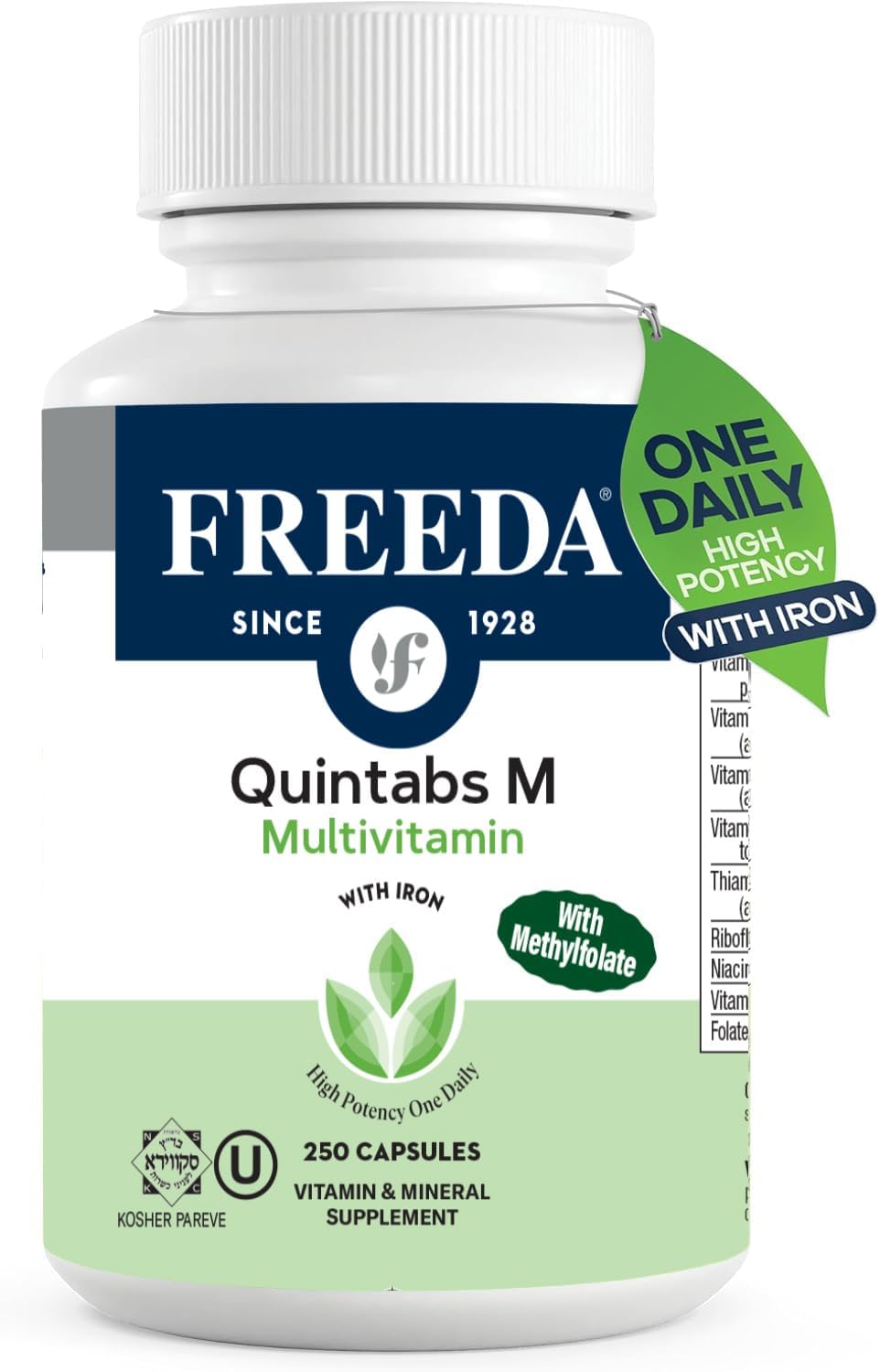 FREEDA Multivitamin – Quintabs-M with Iron – Kosher Multi Vitamins for Women & Iron-Deficient Men – 250 Capsules - görsel 1