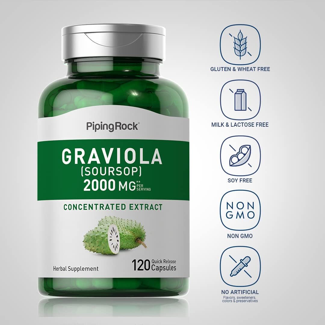 Piping Rock Graviola Soursop Capsules | 120 Count | Leaf Supplement | Concentrated Herbal Fruit Extract | Non-GMO, Gluten-free - görsel 3