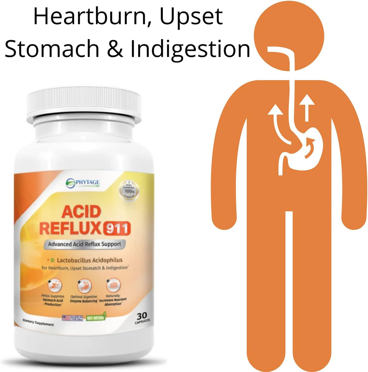Natural Acid Reflux 911 – Heartburn & Acid Indigestion Relief Supplement, 30 Capsules - görsel 4