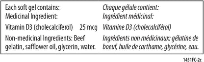Carlson Vitamin D3 1000 IU, 100 Softgels