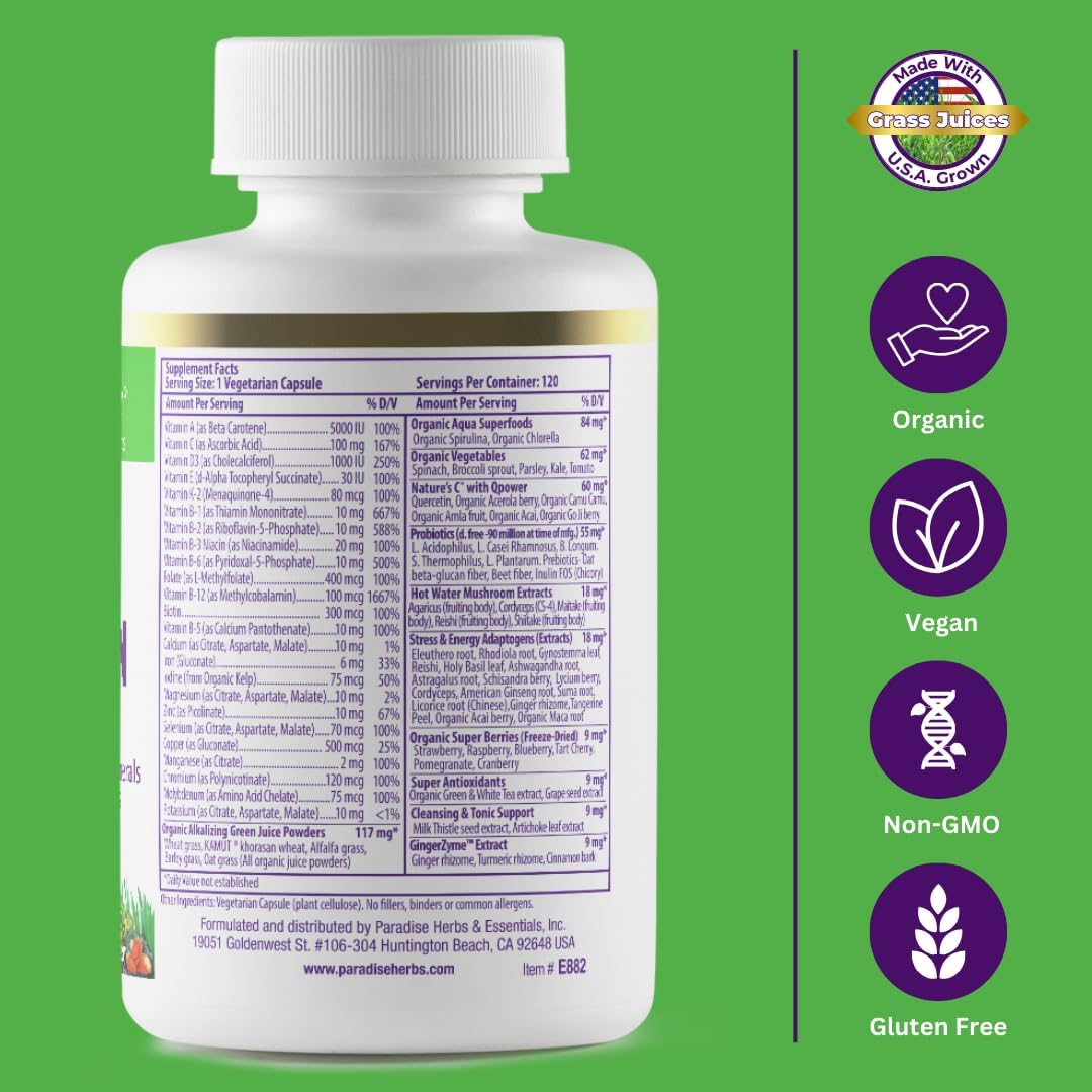 Paradise Herbs Earth's Blend Once Daily Multivitamin with Iron & Superfoods – 120 Capsules - görsel 5