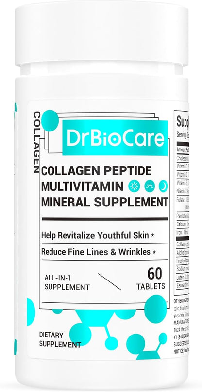 DrBioCare Collagen Peptides for Women, Beauty Vitamin and Mineral Supplement, Contains Vitamin D3, Probiotics, Vitamin B Complex, Vitamin E - 120 Tablets