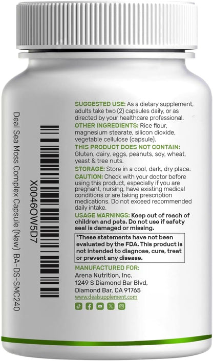 DEAL SUPPLEMENT Irish Sea Moss 240 Veggie Capsules – 14-Superfood Complex with Black Seed Oil, Ashwagandha and Ginger