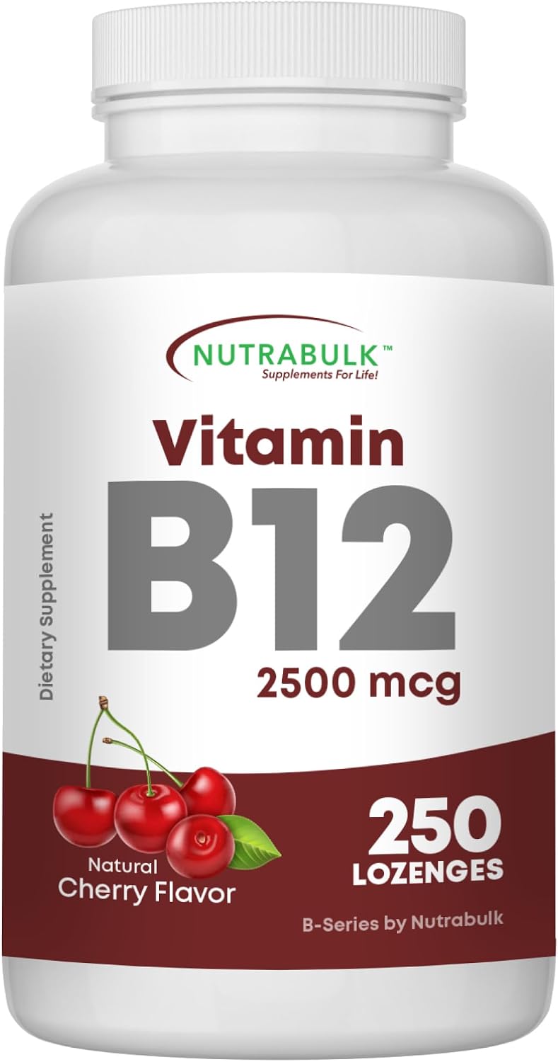 NutraBulk Vitamin B12 2500 mcg Quick Dissolve Lozenges - Cherry Flavoured B-12 Sublingual - B12 Vitamins Supplement (as Cyanocobalamin) for Energy Support & Red Blood Cell Formation - Made in USA (250 Count) - görsel 9