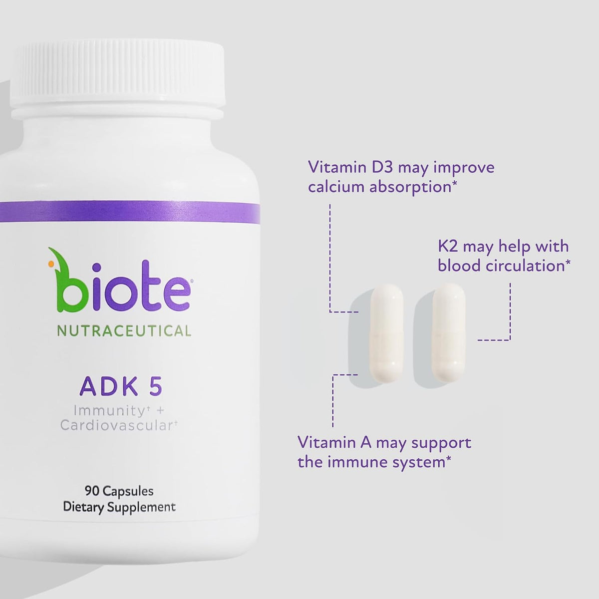 Biote Nutraceuticals - ADK 5 - Immunity and Cardiovascular (90 Capsules) - görsel 2