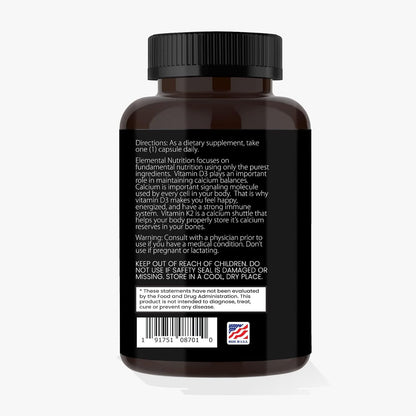 Vitamin K2 with D3 Extra Strength Supplement for Bone & Heart Health | Non-GMO Formula with 5000 IU Vitamin D3, 125 mcg Vitamin K2 (as MK-7) | Easy to Swallow Capsules, 30 Count