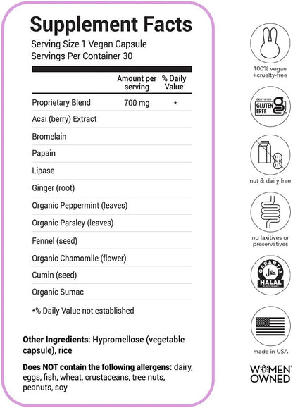 HAIRtamin BLOATamin - Vegan Digestive Enzymes for Bloating Relief (30 Capsules)