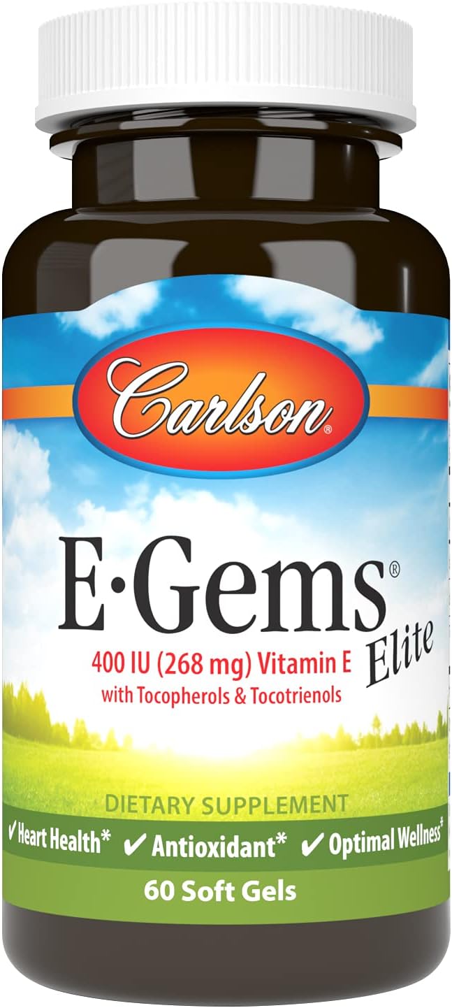 Carlson E-Gems Elite, 400 IU Vitamin E with Tocopherols and Tocotrienols, 60 Soft Gels - görsel 1