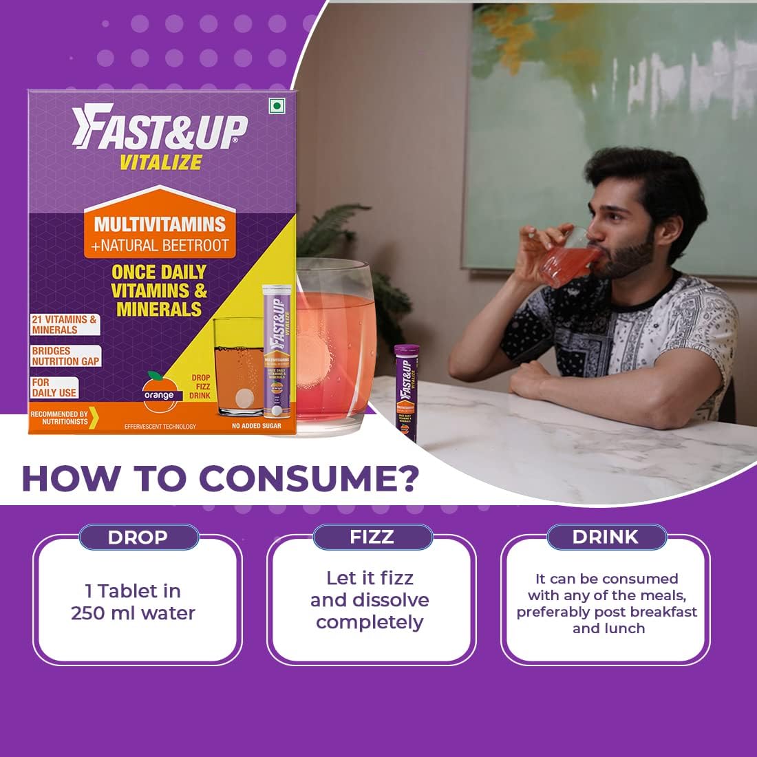 Fast & Up Vitalize Multivitamin Supplement - 60 Effervescent Tablets - Orange Flavour - görsel 3