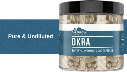 Earthborn Elements Okra Extract 200 Capsules, Pure & Undiluted
