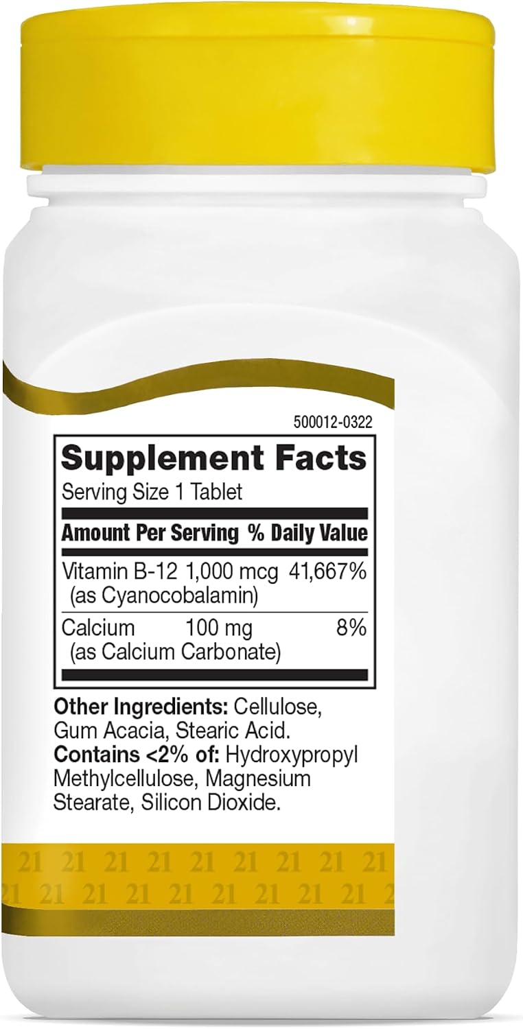 21st Century B12 1000 mcg Prolonged Release Tablets, Cyanocobalamin for Energy and Nerve Support, Gluten Free, 110 Tablets - görsel 2