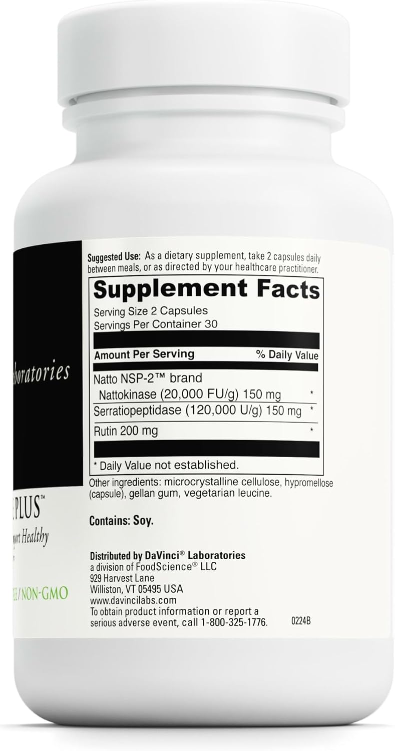 DAVINCI Labs Nattokinase Plus – High-Potency 20,000 FU/g Supplement for Circulatory Support – 60 Capsules - görsel 2