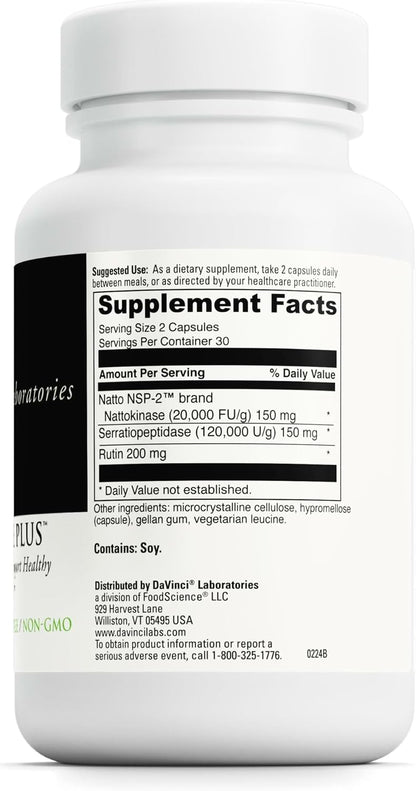 DAVINCI Labs Nattokinase Plus – High-Potency 20,000 FU/g Supplement for Circulatory Support – 60 Capsules
