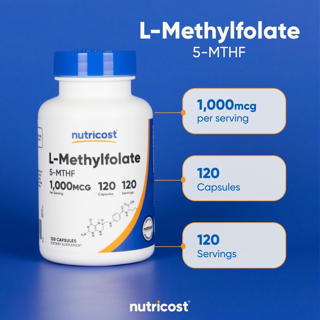 Nutricost Methylfolate 1000 mcg, 120 Vegetarian Capsules – Gluten-Free, Non-GMO (Active Folate) - görsel 6