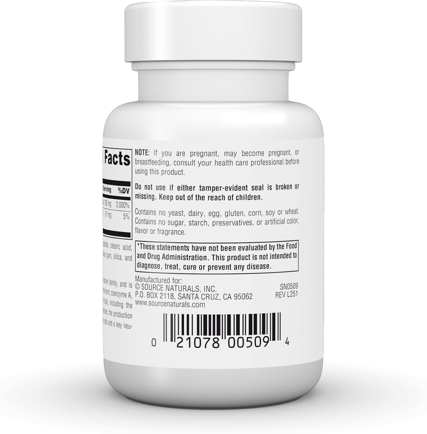 Source Naturals Pantothenic Acid 100 mg - Vitamin B5 Supplement (100 Tablets) - görsel 3