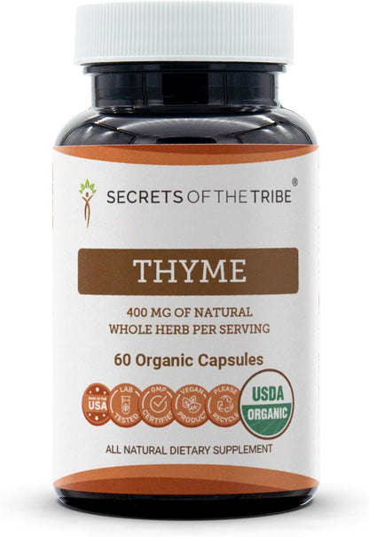Secrets of the Tribe Thyme Organic 60 Capsules - Certified Organic Thyme (Thymus Vulgaris) Dried Leaf