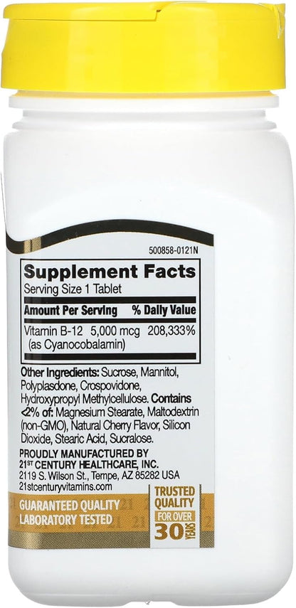 21st Century B-12 5000 mcg Sublingual Tablets, 110 Tablets